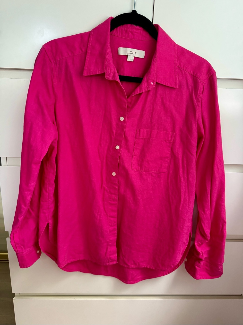 LOFT Hot Pink Collared Button-Front Shirt